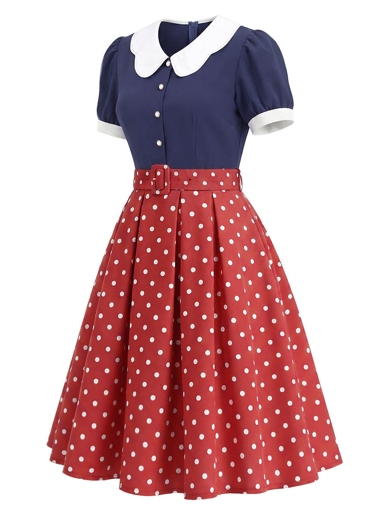 [Prevendita] Abito Blu Navy Anni '50 a Pois Petal Collar 5