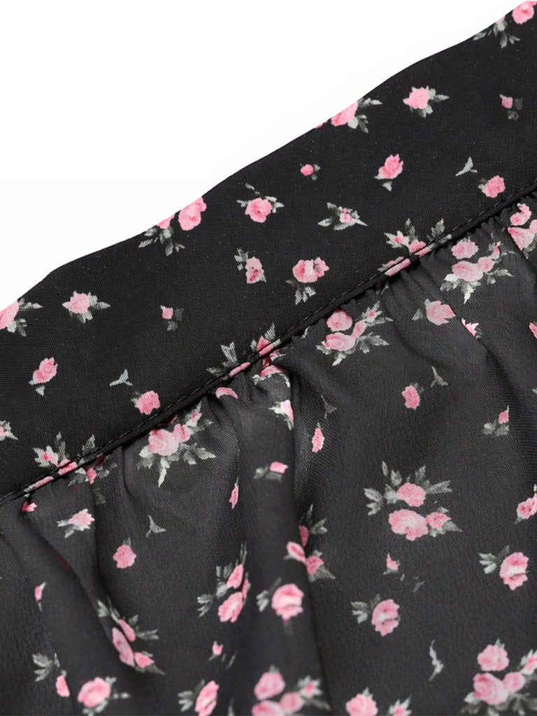 [Prevendita] Gonna a Balze in Tulle Trasparente con Lacci Floreale Nero Anni '50 5
