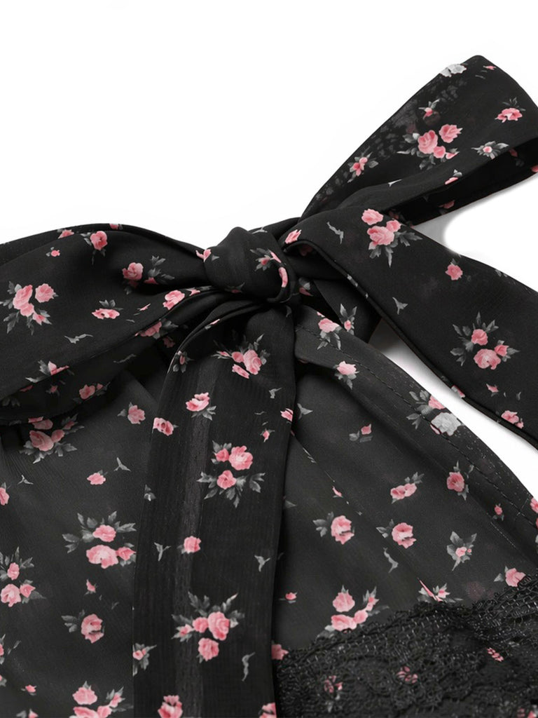 [Prevendita] Gonna a Balze in Tulle Trasparente con Lacci Floreale Nero Anni '50 6