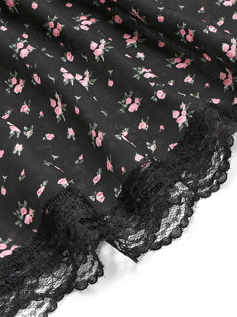 [Prevendita] Gonna a Balze in Tulle Trasparente con Lacci Floreale Nero Anni '50 7