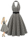 [Prevendita] Abito Svasato Nero a Quadri Halter con Cintura e Tasche Anni '50