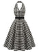 [Prevendita] Abito Svasato Nero a Quadri Halter con Cintura e Tasche Anni '50 2