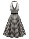 [Prevendita] Abito Svasato Nero a Quadri Halter con Cintura e Tasche Anni '50 4