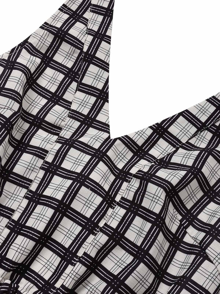 [Prevendita] Abito Svasato Nero a Quadri Halter con Cintura e Tasche Anni '50 5