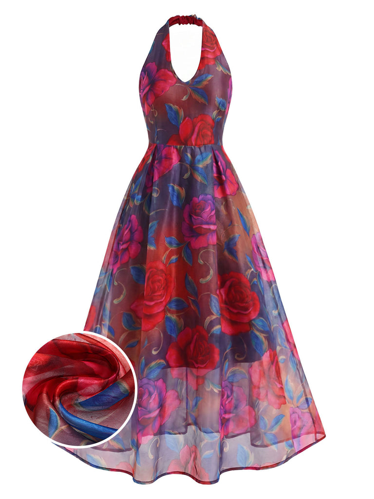 [Prevendita] Abito Multicolore Floreale Halter Scollo a V in Mesh Anni '30 2