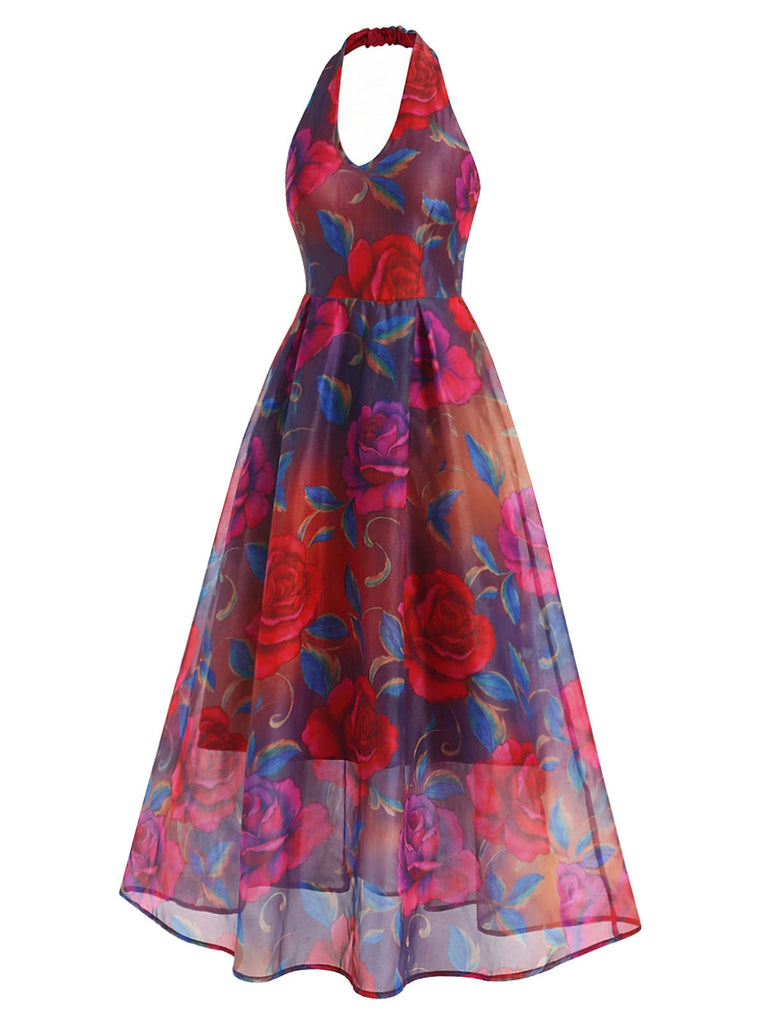 [Prevendita] Abito Multicolore Floreale Halter Scollo a V in Mesh Anni '30 4