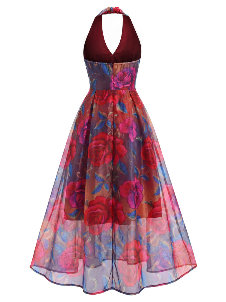 [Prevendita] Abito Multicolore Floreale Halter Scollo a V in Mesh Anni '30 5