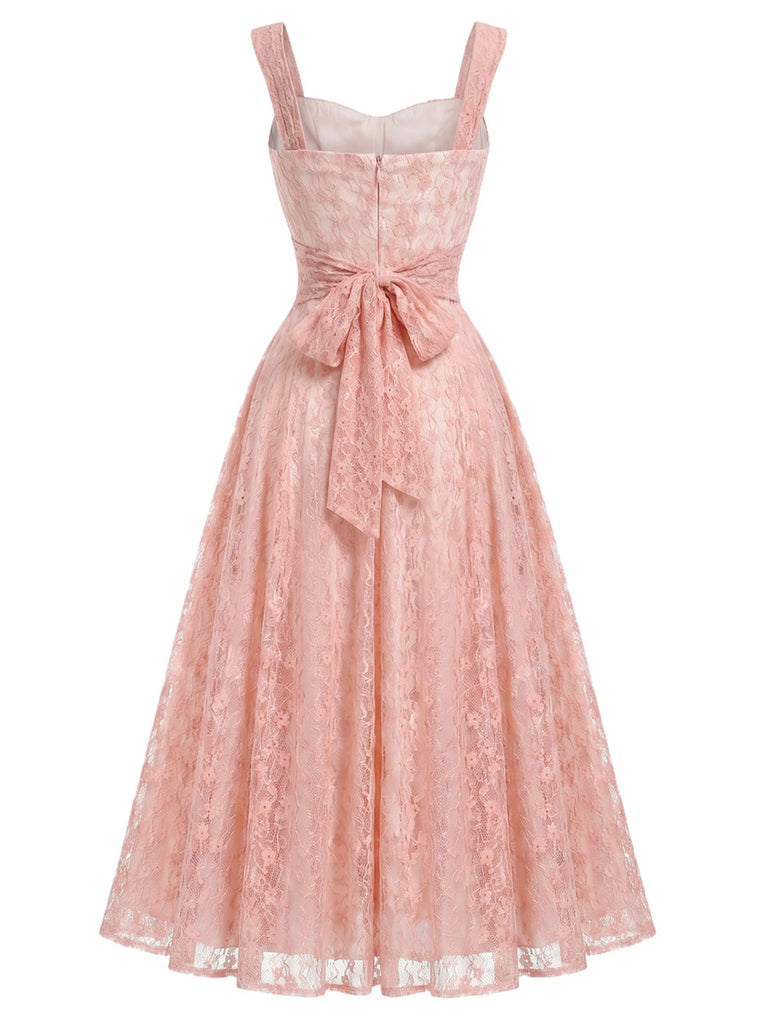 [Prevendita] Abito Corsetto Spalline Sottili Scollo a Cuore in Pizzo Rosa Anni '40 4