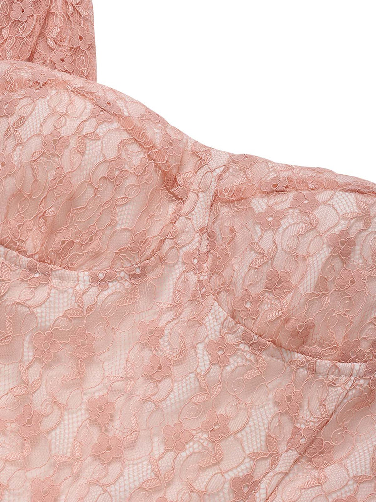 [Prevendita] Abito Corsetto Spalline Sottili Scollo a Cuore in Pizzo Rosa Anni '40 5