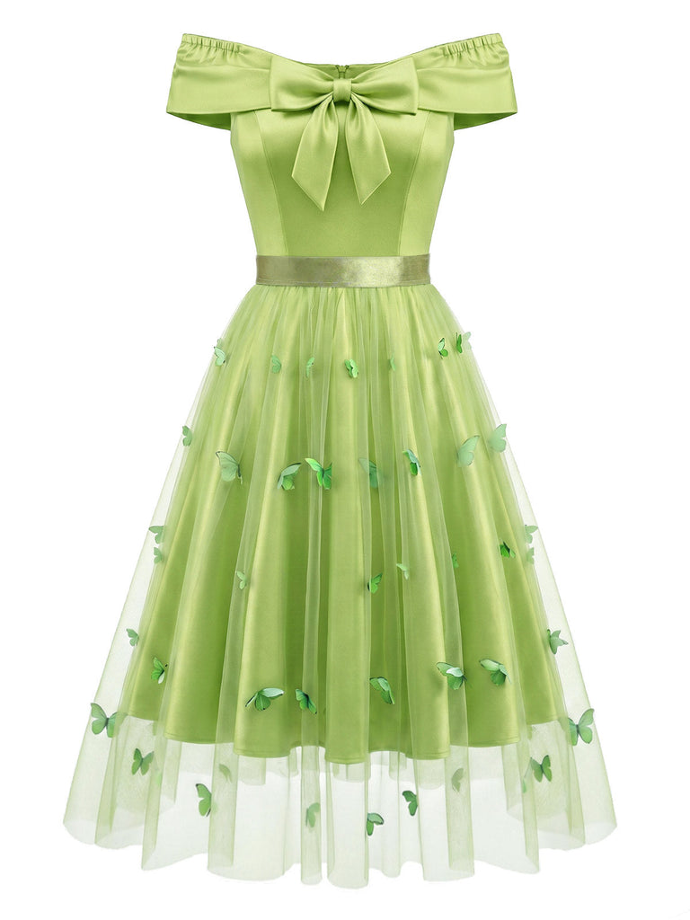 [Prevendita] Abito Spalle Scoperte con Fiocco e Sovrapposizione in Tulle Farfalla Staccabile Anni '50 2