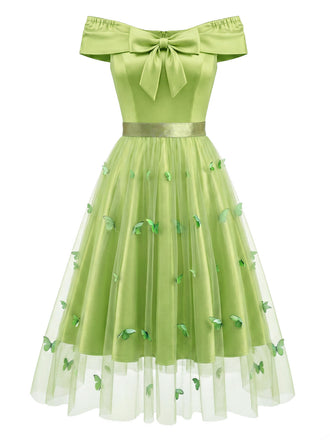 [Prevendita] Abito Spalle Scoperte con Fiocco e Sovrapposizione in Tulle Farfalla Staccabile Anni '50 2