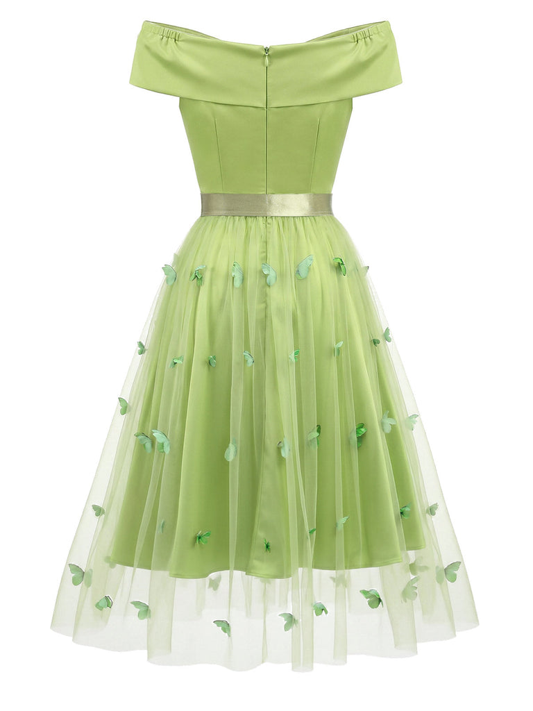[Prevendita] Abito Spalle Scoperte con Fiocco e Sovrapposizione in Tulle Farfalla Staccabile Anni '50 3