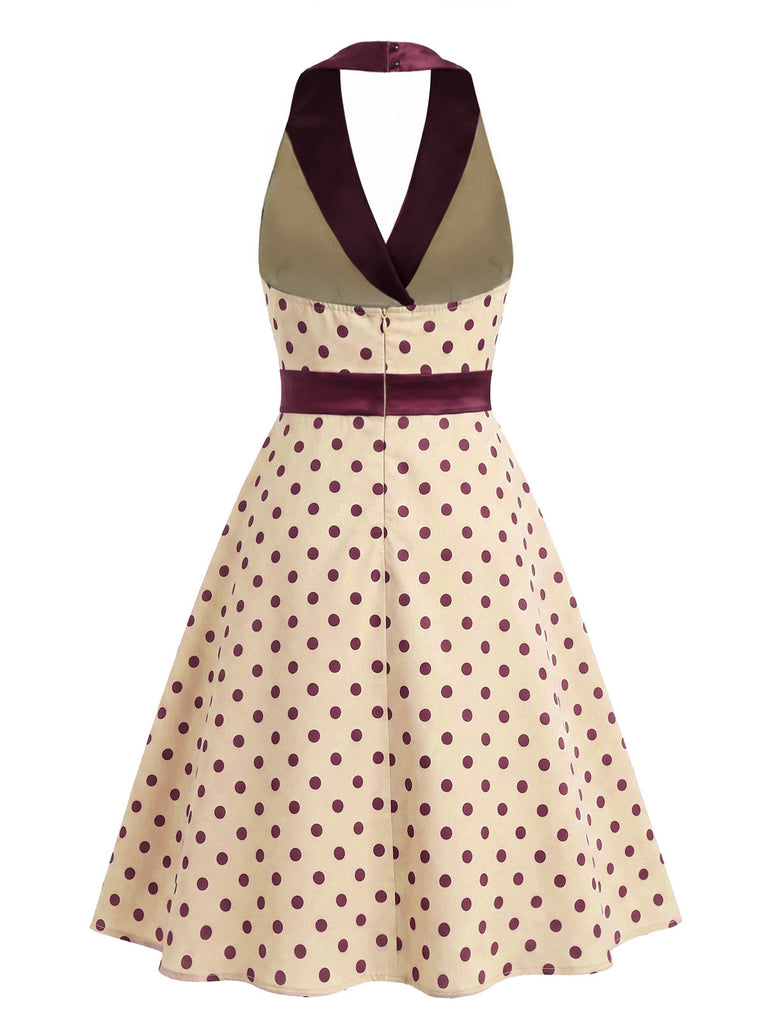[Prevendita] Abito Albicocca a Pois in Raso con Colletto Sciallato e Halter Anni '50 4