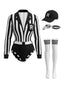 Set Costume Nero e Bianco Anni '80 da Arbitro a Righe Modello Body