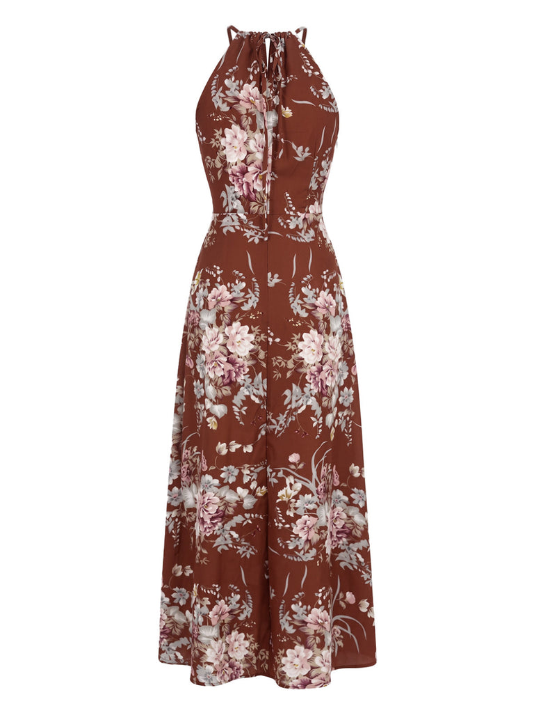 Elegant Red 1940s Vintage Floral Dress 2
