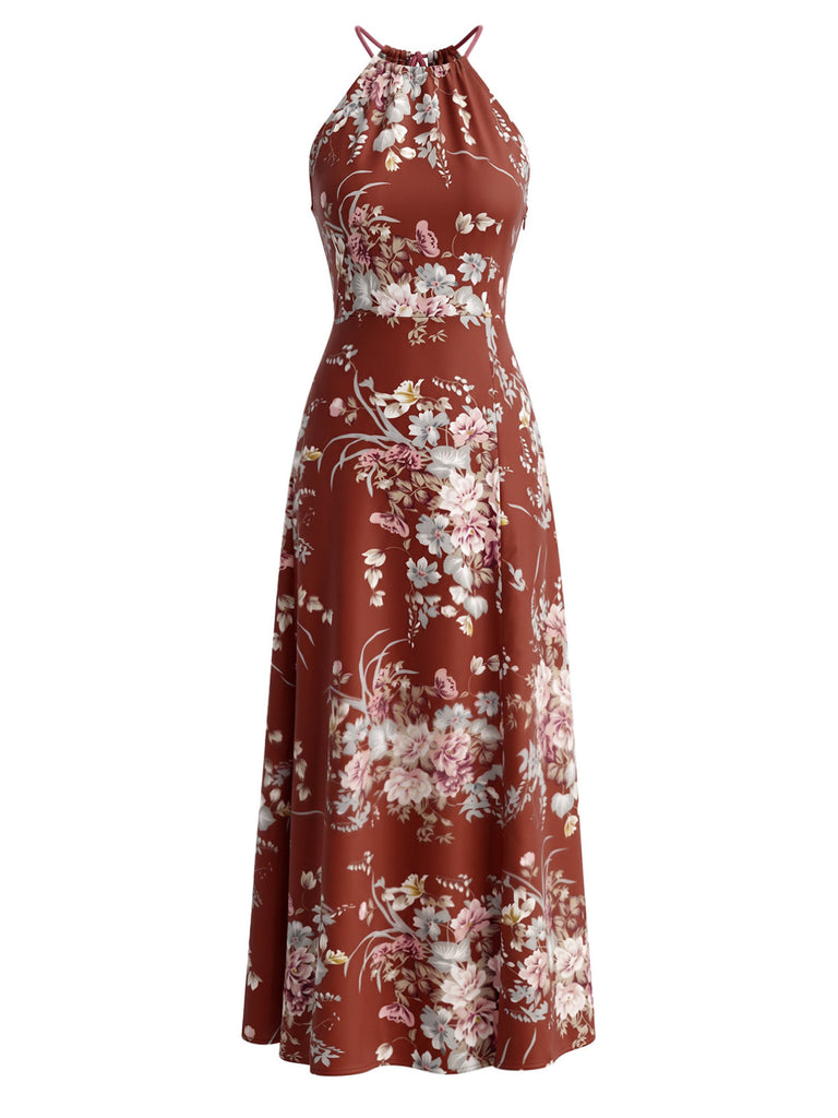 Elegant Red 1940s Vintage Floral Dress 3