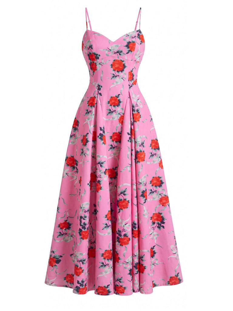 Abito Longuette Spalline Sottili Scollo a Cuore Floreale Anni '40 4
