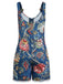 Tuta Corta Blu Anni '70 Boho Floreale Scollo Quadrato con Bottoni‑front 3