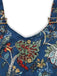 Tuta Corta Blu Anni '70 Boho Floreale Scollo Quadrato con Bottoni‑front 4