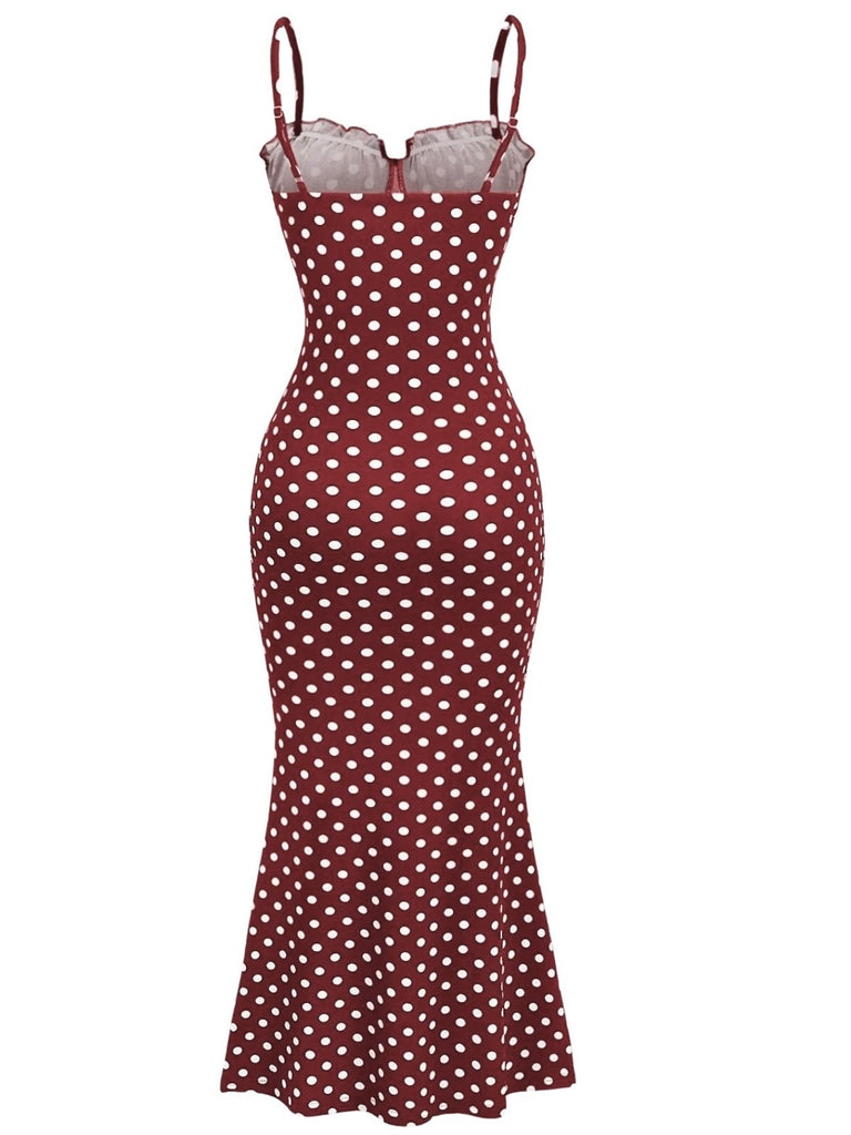 [Prevendita] Abito a Sirena Rosso Anni '30 a Pois con Bretelle Sottili
