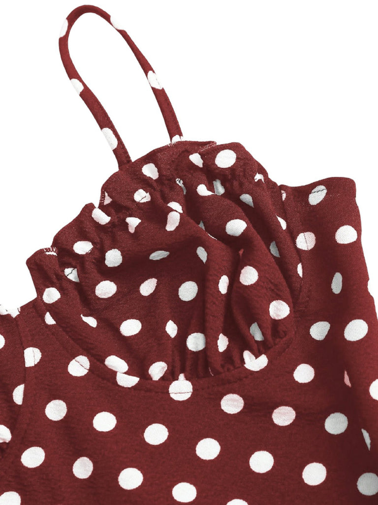 [Prevendita] Abito a Sirena Rosso Anni '30 a Pois con Bretelle Sottili