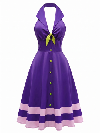 [Prevendita] Abito Viola Anni '50 Ispirato a Daphne con Scollo All'americana per Travestimento