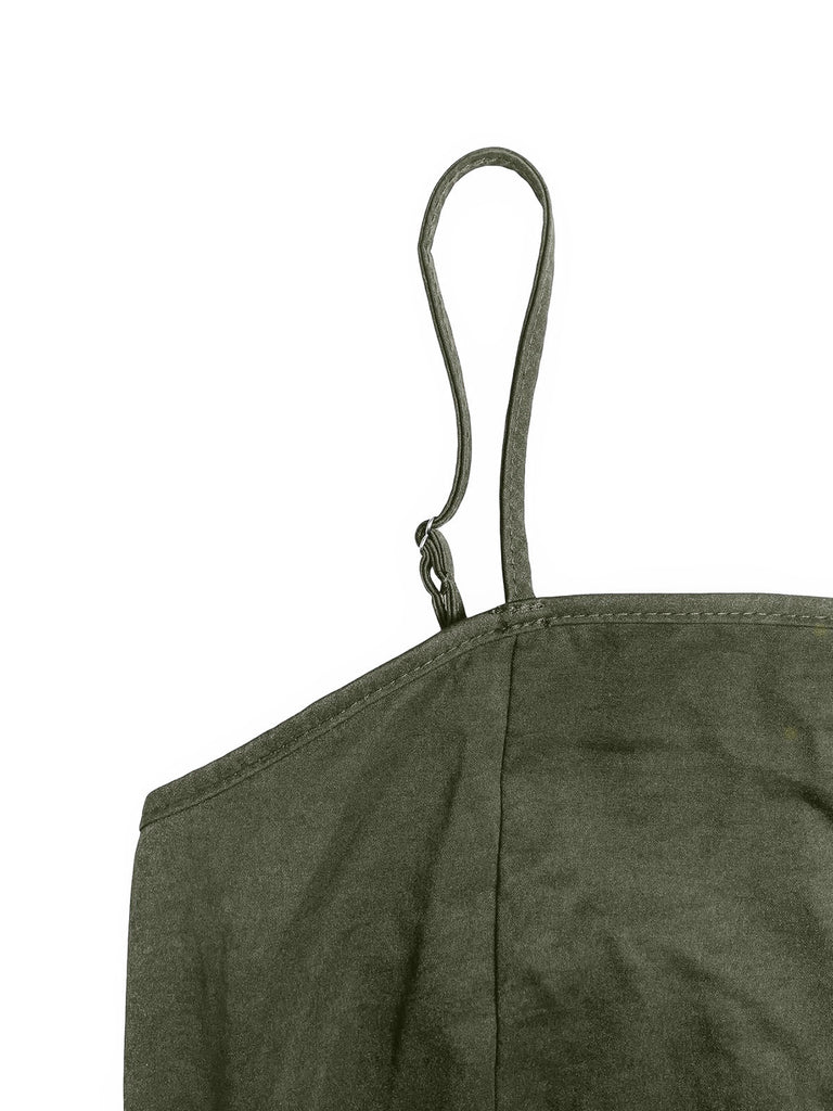 2PCS Abito Midi Verde Anni '50 Smock a Bretelle e Camicia Corta