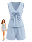 2PCS Top e Pantaloncini Blu Anni '40 a Righe con Fiocco