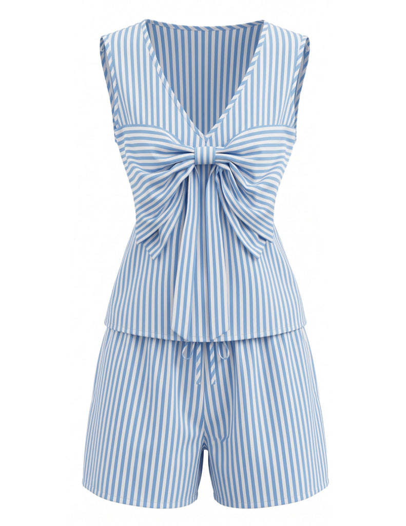 Blue 1940s Vintage Floral Striped Two Piece Set 2