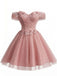 Abito da Ballo Rosa Anni '50 Floreale con Paillettes in Tulle