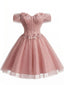 Abito da Ballo Rosa Anni '50 Floreale con Paillettes in Tulle