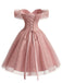 Abito da Ballo Rosa Anni '50 Floreale con Paillettes in Tulle