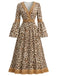 [Prevendita] Abito Senape Anni '70 Boho Leopardato con Scollo a V Frange e Maniche a Campana 2