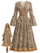 [Prevendita] Abito Senape Anni '70 Boho Leopardato con Scollo a V Frange e Maniche a Campana