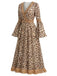 [Prevendita] Abito Senape Anni '70 Boho Leopardato con Scollo a V Frange e Maniche a Campana 3