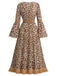 [Prevendita] Abito Senape Anni '70 Boho Leopardato con Scollo a V Frange e Maniche a Campana 4