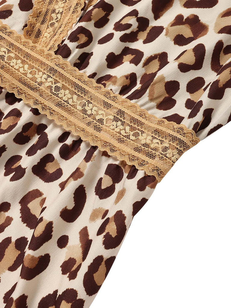 [Prevendita] Abito Senape Anni '70 Boho Leopardato con Scollo a V Frange e Maniche a Campana 6