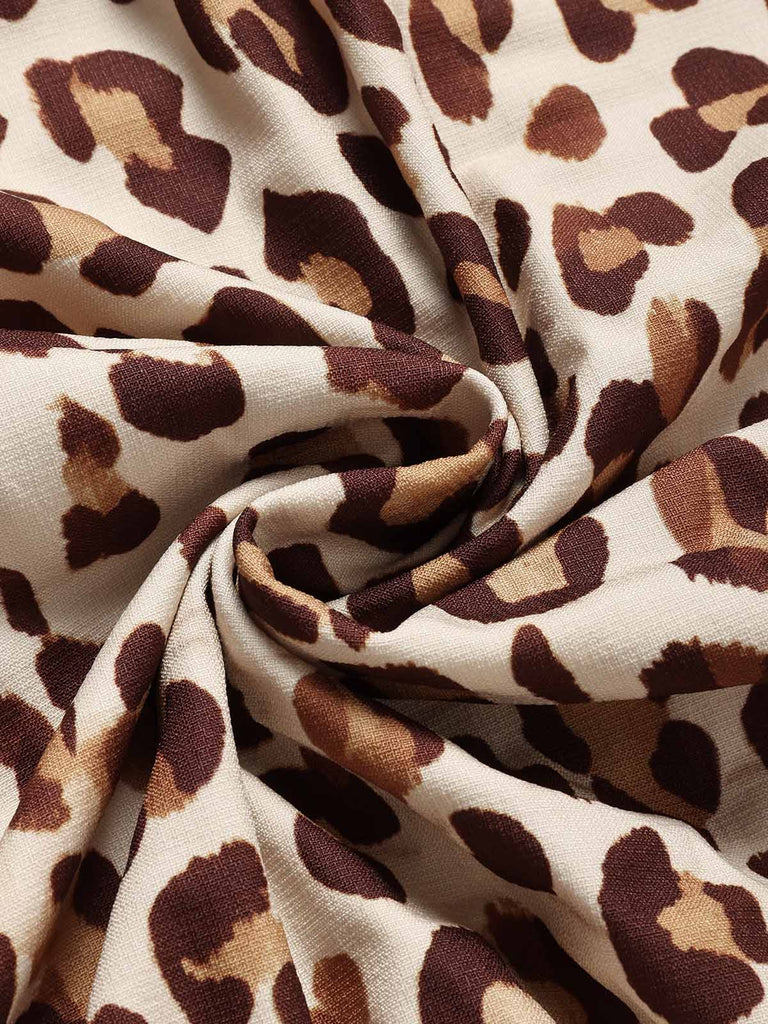 [Prevendita] Abito Senape Anni '70 Boho Leopardato con Scollo a V Frange e Maniche a Campana 7