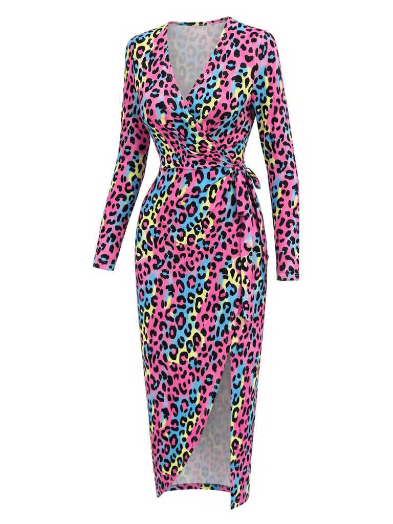 [Prevendita] Abito Multicolore Anni '80 in Maglia con Stampa Leopardo Neon e Chiusura a Portafoglio 3