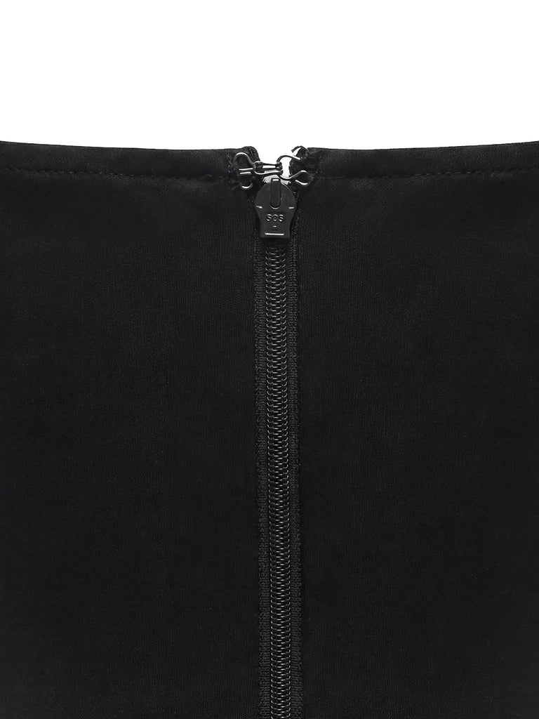 [Prevendita] Mini Abito Nero in Pelle con Spalline Sottili e Arricciatura Anni '60 8