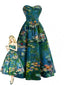 [Prevendita] Abito Blu Anni '50 con Ninfea e Scollo a Cuore e Senza Spalline