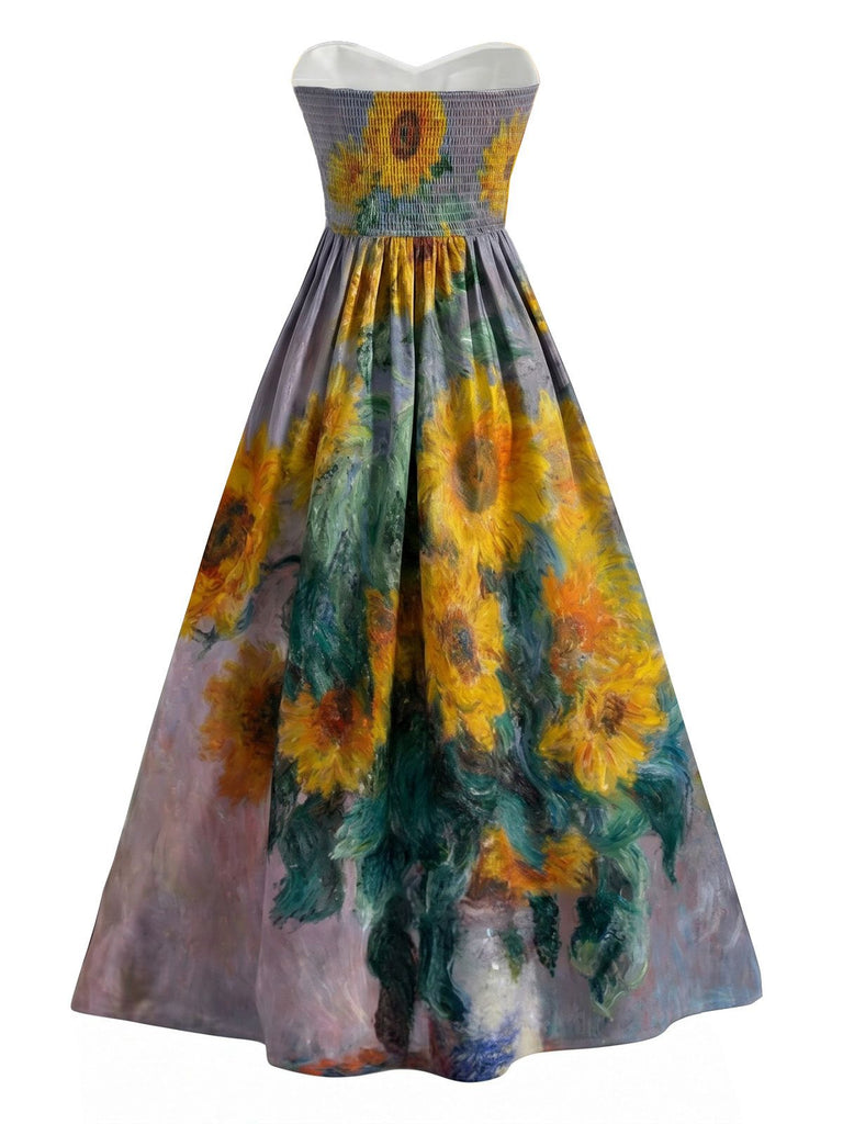 [Prevendita] Abito Lavanda con Girasoli Scollo a Cuore Senza Spalline Anni '50 2