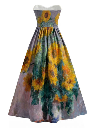 [Prevendita] Abito Lavanda con Girasoli Scollo a Cuore Senza Spalline Anni '50 2