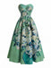 Abito Blu Anni '50 con Ninfea e Scollo a Cuore e Senza Spalline