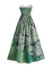 [Prevendita] Abito Verde Anni '50 con Ninfea e Scollo a Cuore e Senza Spalline