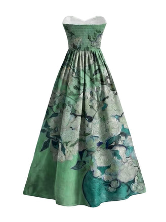 [Prevendita] Abito Verde Anni '50 con Ninfea e Scollo a Cuore e Senza Spalline