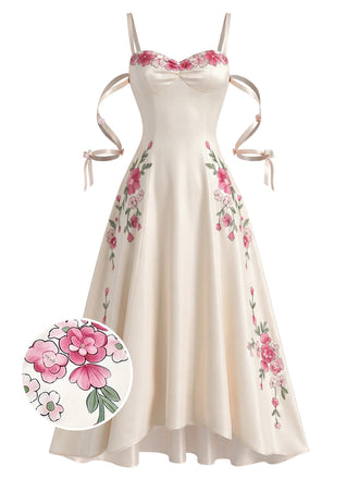 [Prevendita] Abito Slip Bianco in Satin 3D-Floreale Traforato Anni '40 2