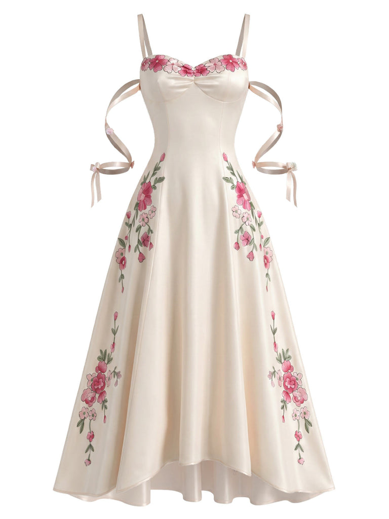 [Prevendita] Abito Slip Bianco in Satin 3D-Floreale Traforato Anni '40 3