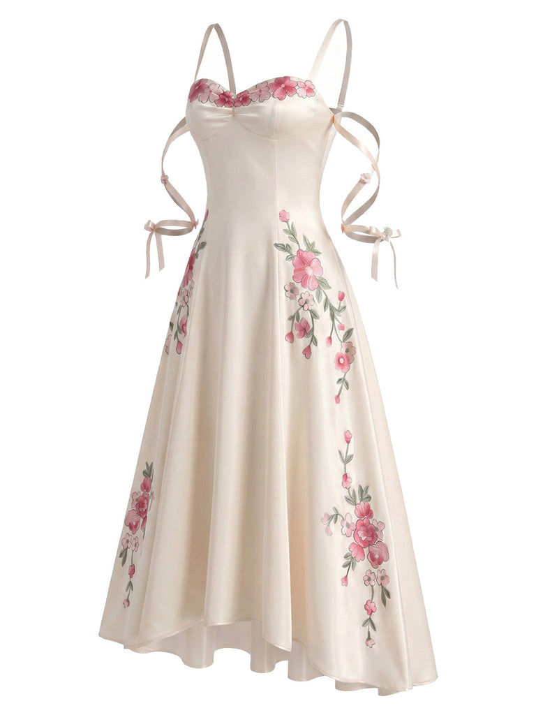 [Prevendita] Abito Slip Bianco in Satin 3D-Floreale Traforato Anni '40 4