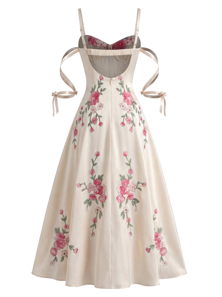 [Prevendita] Abito Slip Bianco in Satin 3D-Floreale Traforato Anni '40 5